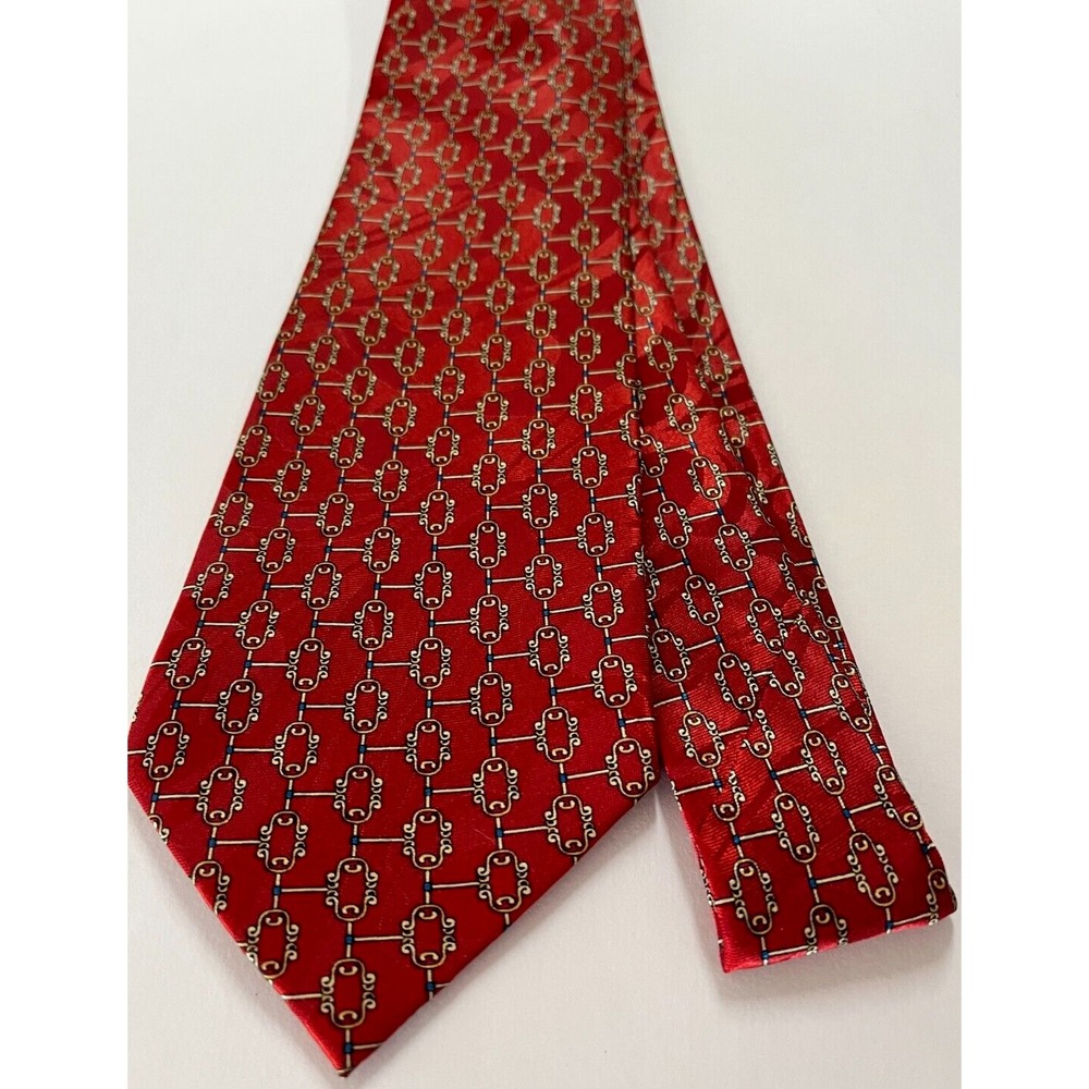 Men's Tie Necktie Fratello Hand Made Polyester‎ Red Gold  Blue Geometric Print